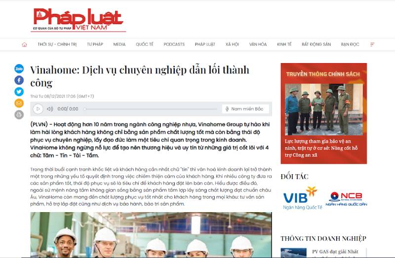 BÁO PHÁP LUẬT: Dịch vụ chuyên nghiệp là chìa khóa thành công của VinaHome