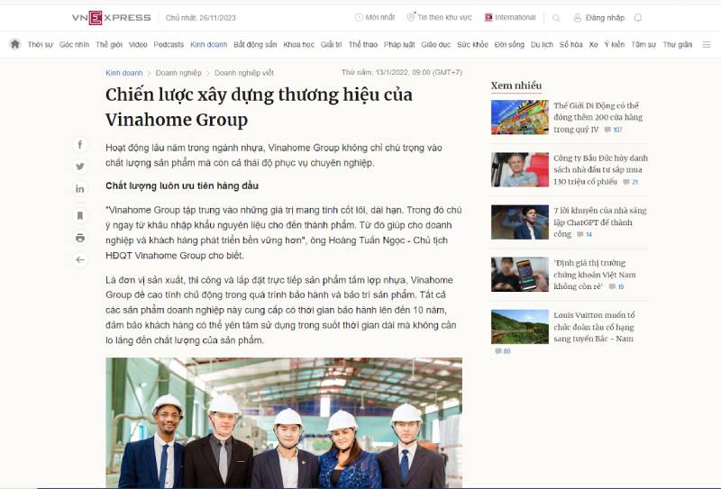 VNEXPRESS ca ngợi chiến lược xây dựng thương hiệu VinaHome Group